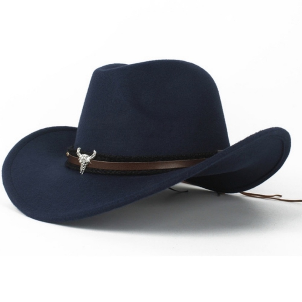 Women’s Navy Cowboy Hat with Brown accent